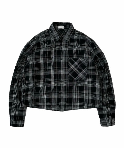 Chikashitsu +（チカシツプラス）の「【Chikashitsu +】cropped linen check shirt / 【チカシツプラス】クロップドリネンチェック長袖シャツ（シャツ/ブラウス・メンズ・ホワイト/ブラック/ネイビー・ONE SIZE）」の18枚目の写真