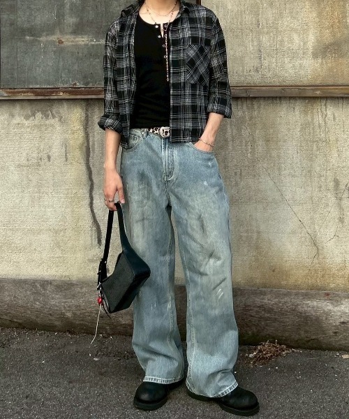 Chikashitsu +（チカシツプラス）の「【Chikashitsu +】cropped linen check shirt / 【チカシツプラス】クロップドリネンチェック長袖シャツ（シャツ/ブラウス・メンズ・ホワイト/ブラック/ネイビー・ONE SIZE）」の12枚目の写真