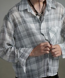 Chikashitsu +（チカシツプラス）の「【Chikashitsu +】cropped linen check shirt / 【チカシツプラス】クロップドリネンチェック長袖シャツ（シャツ/ブラウス）」
