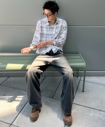 Chikashitsu +（チカシツプラス）の「【Chikashitsu +】cropped linen check shirt / 【チカシツプラス】クロップドリネンチェック長袖シャツ（シャツ/ブラウス）」
