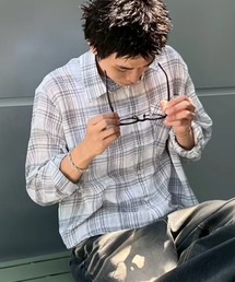 Chikashitsu +（チカシツプラス）の「【Chikashitsu +】cropped linen check shirt / 【チカシツプラス】クロップドリネンチェック長袖シャツ（シャツ/ブラウス）」