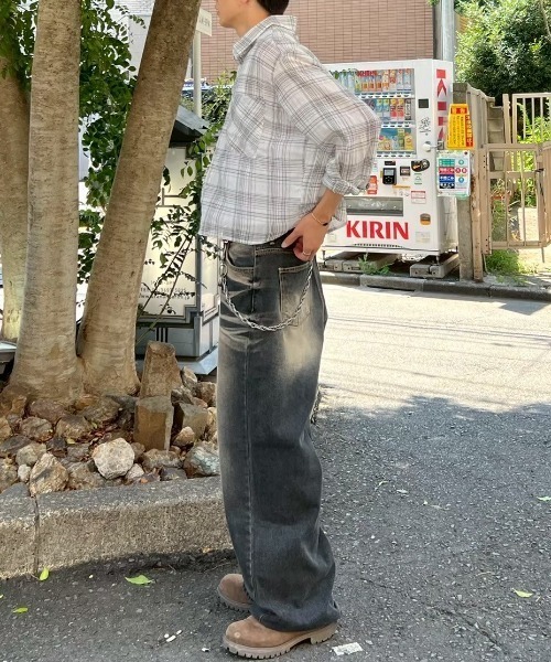 Chikashitsu +(チカシツプラス)の「【Chikashitsu +】cropped linen check shirt / 【チカシツプラス】クロップドリネンチェック長袖シャツ(シャツ/ブラウス・メンズ・ホワイト/ブラック/ネイビー・ONE SIZE)」の5枚目の写真