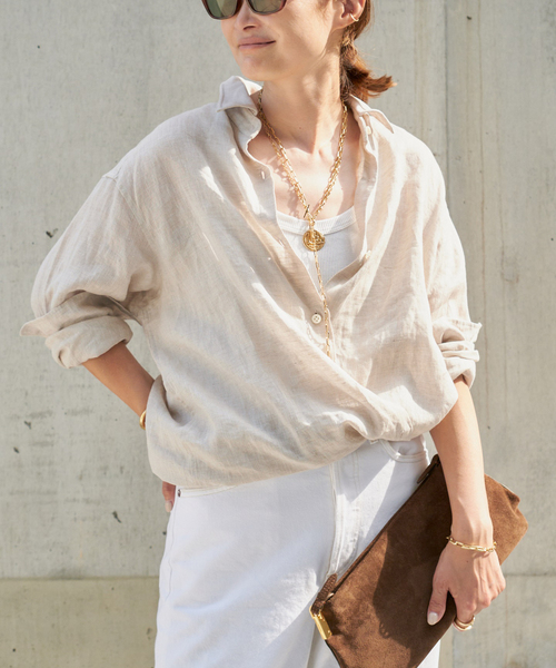 Deuxieme Classe(ドゥーズィエムクラス)の「*追加 LINEN WASH CACHE シャツ(シャツ/ブラウス・レディース・スカイブルー/ベージュ/ネイビー・FREE)」の8枚目の写真