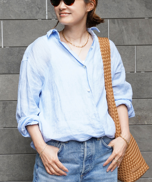 Deuxieme Classe(ドゥーズィエムクラス)の「*追加 LINEN WASH CACHE シャツ(シャツ/ブラウス・レディース・スカイブルー/ベージュ/ネイビー・FREE)」の9枚目の写真
