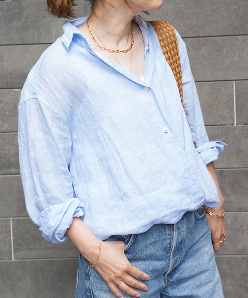 Deuxieme Classe(ドゥーズィエムクラス)の「*追加 LINEN WASH CACHE シャツ(シャツ/ブラウス・レディース・スカイブルー/ベージュ/ネイビー・FREE)」の10枚目の写真