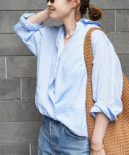 Deuxieme Classe(ドゥーズィエムクラス)の「*追加 LINEN WASH CACHE シャツ(シャツ/ブラウス・レディース・スカイブルー/ベージュ/ネイビー・FREE)」の11枚目の写真