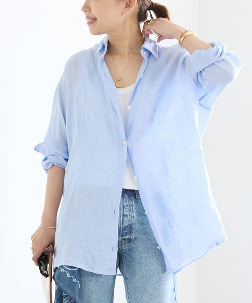 Deuxieme Classe(ドゥーズィエムクラス)の「*追加 LINEN WASH CACHE シャツ(シャツ/ブラウス・レディース・スカイブルー/ベージュ/ネイビー・FREE)」の14枚目の写真