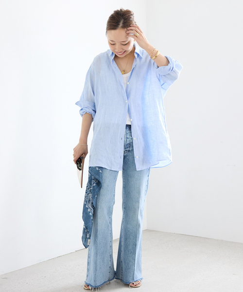 Deuxieme Classe(ドゥーズィエムクラス)の「*追加 LINEN WASH CACHE シャツ(シャツ/ブラウス・レディース・スカイブルー/ベージュ/ネイビー・FREE)」の17枚目の写真