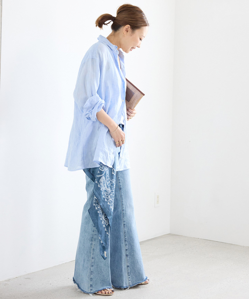 Deuxieme Classe(ドゥーズィエムクラス)の「*追加 LINEN WASH CACHE シャツ(シャツ/ブラウス・レディース・スカイブルー/ベージュ/ネイビー・FREE)」の19枚目の写真