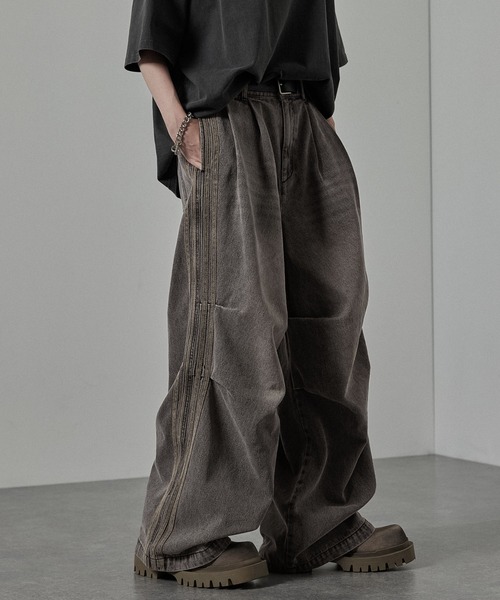 Alfred Alex(アルフレッドアレックス)の「【Alfred Alex】Vintage Side-Line Wide Denim Pants/サイドライン ワイドデニムパンツ(デニムパンツ・メンズ・グレー/インディゴブルー/ブラック/グレー系・L/M/S)」の3枚目の写真