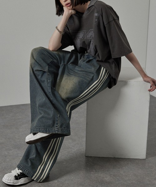 Alfred Alex(アルフレッドアレックス)の「【Alfred Alex】Vintage Side-Line Wide Denim Pants/サイドライン ワイドデニムパンツ(デニムパンツ・メンズ・グレー/インディゴブルー/ブラック/グレー系・L/M/S)」の16枚目の写真