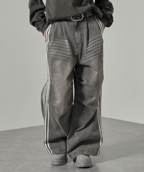 セール】【Alfred Alex】Vintage Side-Line Wide Denim Pants/サイド