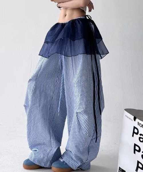 ＊美品＊エラ♡ワイドパンツ　スカラップ スカラップ ワイドパンツ ハイウエスト レディース オール