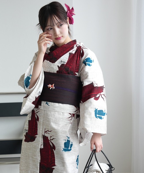 utatane ウタタネ ニコアンティーク 浴衣セット レトロ utatane｜ニコアンティーク 浴衣3点セット黄色と墨色の立沸と