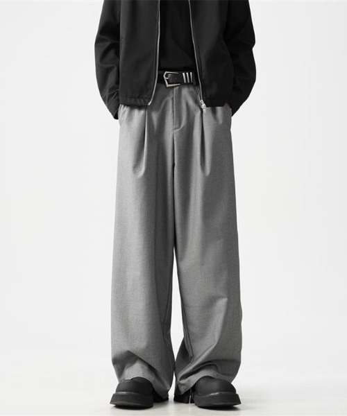 SHEPP(シープ)の「タックワイド スラックスパンツ(スラックス・メンズ・ブラック/グレー・M/L)」の1枚目の写真
