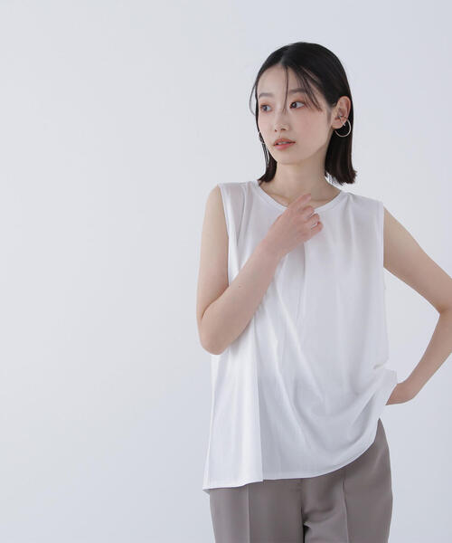 NATURAL BEAUTY BASIC(ナチュラルビューティーベーシック)の「◇シアーフレアトップス(Tシャツ/カットソー・レディース・ダークブルー/オフホワイト/ブラック・FREE)」の2枚目の写真