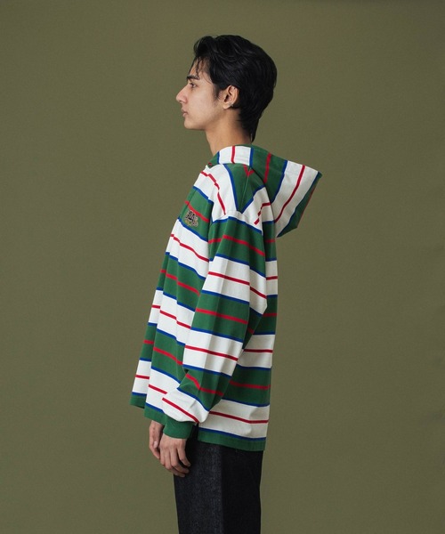 XLARGE（エクストララージ）の「STRIPE HOODED L/S SHIRT（Tシャツ/カットソー・メンズ・ネイビー/ホワイト・XL/L/M/S）」の6枚目の写真