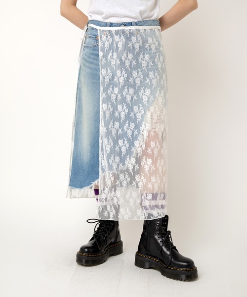 RNA（アールエヌエー）の「G1095 デザインダメージレイヤードスカート（デニムスカート・レディース・ブラック/インディゴブルー・MEDIUM）」の13枚目の写真