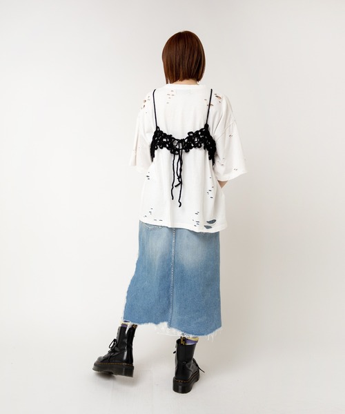 RNA（アールエヌエー）の「G1095 デザインダメージレイヤードスカート（デニムスカート・レディース・ブラック/インディゴブルー・MEDIUM）」の20枚目の写真