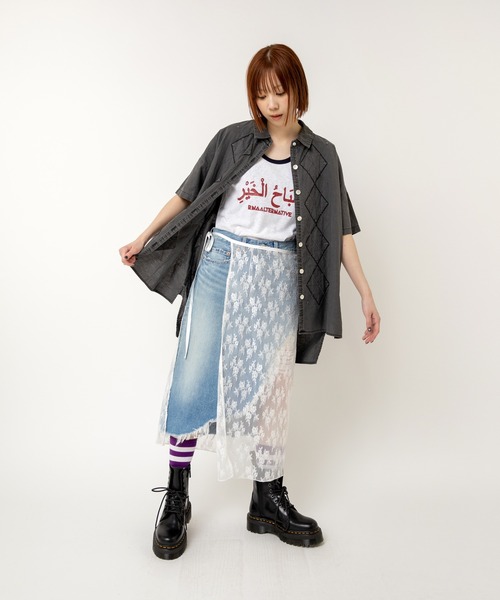 RNA（アールエヌエー）の「G1095 デザインダメージレイヤードスカート（デニムスカート・レディース・ブラック/インディゴブルー・MEDIUM）」の10枚目の写真