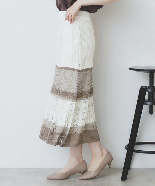 index（インデックス）の「透かし編みフレアニットスカート/セットアップ対応【洗濯機洗い可】（スカート・レディース・ブラウン系その他/サックスブルー/ホワイト系5/ブラック系2・36/38/40/42）」の17枚目の写真