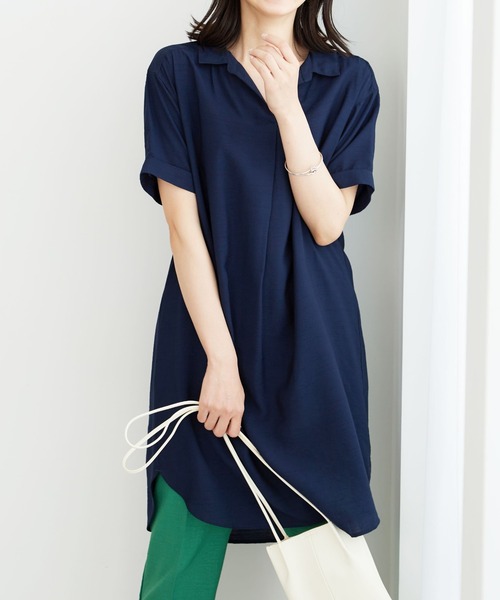 BELLUNA PLUS（ベルーナ）の「レーヨンナイロン素材シャツワンピース（ワンピース・レディース・ターコイズブルー/ネイビー/ローズ・MEDIUM/LARGE）」の2枚目の写真