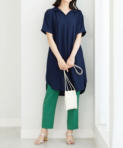 BELLUNA PLUS（ベルーナ）の「レーヨンナイロン素材シャツワンピース（ワンピース・レディース・ターコイズブルー/ネイビー/ローズ・MEDIUM/LARGE）」の5枚目の写真