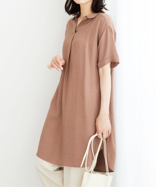 BELLUNA PLUS（ベルーナ）の「レーヨンナイロン素材シャツワンピース（ワンピース・レディース・ターコイズブルー/ネイビー/ローズ・MEDIUM/LARGE）」の9枚目の写真