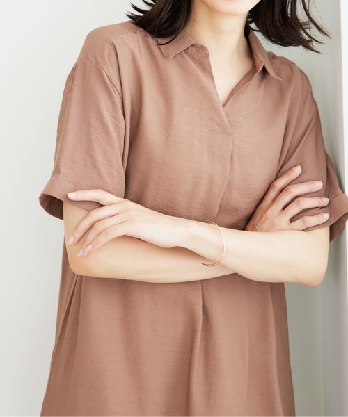 BELLUNA PLUS（ベルーナ）の「レーヨンナイロン素材シャツワンピース（ワンピース・レディース・ターコイズブルー/ネイビー/ローズ・MEDIUM/LARGE）」の10枚目の写真