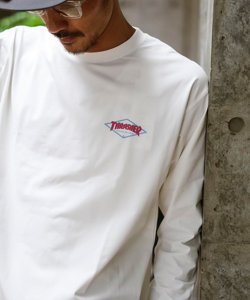 THRASHER（スラッシャー）の「DIAMOND LOGO UTILITY L/S T-SHIRTS 長袖Tシャツ ユーティリティー ラッシュガード/ワンポイントブランドロゴ水着（Tシャツ/カットソー・メンズ・ブラック×レッド/ホワイト×レッド・MEDIUM/LARGE）」の10枚目の写真