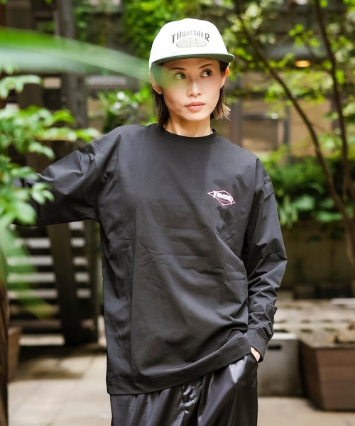THRASHER（スラッシャー）の「DIAMOND LOGO UTILITY L/S T-SHIRTS 長袖Tシャツ ユーティリティー ラッシュガード/ワンポイントブランドロゴ水着（Tシャツ/カットソー・メンズ・ブラック×レッド/ホワイト×レッド・MEDIUM/LARGE）」の4枚目の写真