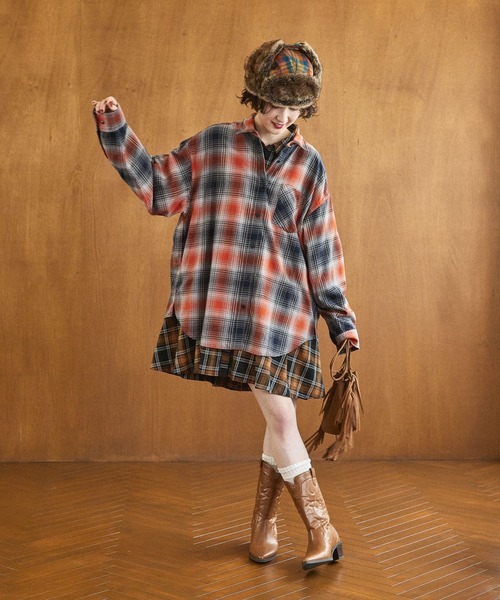 niko and...（ニコアンド）の「40ビエラレピアチェックシャツ（シャツ/ブラウス・レディース・ブラウン/グリーン/オレンジ/イエロー/ブラック/アイボリー/パープル/ベージュ・MEDIUM/BIG(L)）」の12枚目の写真