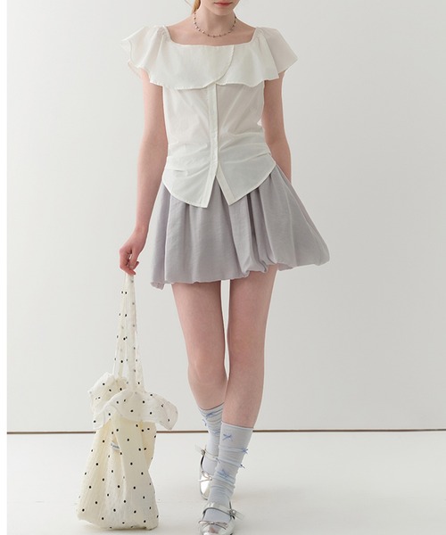 Lace Ladies(レースレディース)の「フリル フロントボタン タック オフショル ブラウス(シャツ/ブラウス・レディース・イエロー/パープル/ホワイト/ブルー・M)」の5枚目の写真
