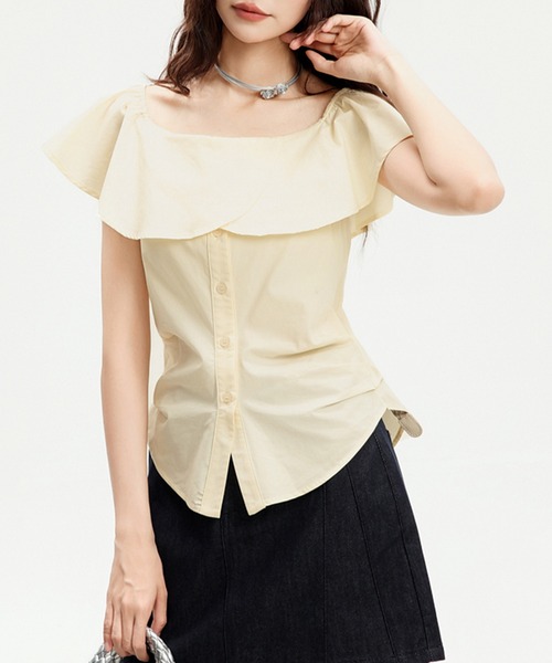 Lace Ladies(レースレディース)の「フリル フロントボタン タック オフショル ブラウス(シャツ/ブラウス・レディース・イエロー/パープル/ホワイト/ブルー・M)」の10枚目の写真
