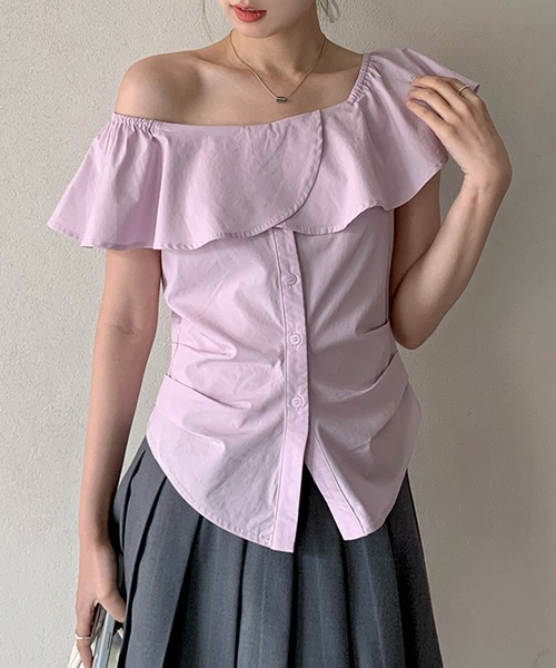 Lace Ladies(レースレディース)の「フリル フロントボタン タック オフショル ブラウス(シャツ/ブラウス・レディース・イエロー/パープル/ホワイト/ブルー・M)」の18枚目の写真