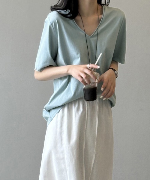 Miniministore(ミニミニストア)の「vネックtシャツ レディース 綿100%(Tシャツ/カットソー・レディース・グレー/ブラック/ライトブルー/ホワイト・FREE)」の4枚目の写真