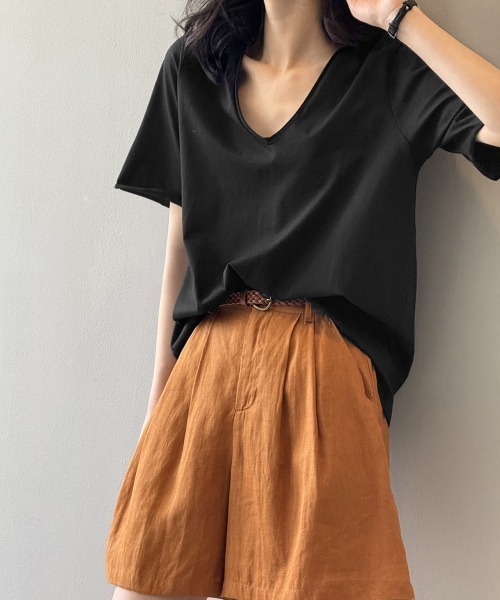Miniministore(ミニミニストア)の「vネックtシャツ レディース 綿100%(Tシャツ/カットソー・レディース・グレー/ブラック/ライトブルー/ホワイト・FREE)」の3枚目の写真