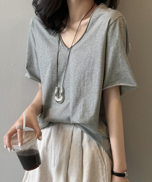 Miniministore(ミニミニストア)の「vネックtシャツ レディース 綿100%(Tシャツ/カットソー・レディース・グレー/ブラック/ライトブルー/ホワイト・FREE)」の18枚目の写真