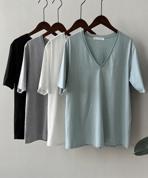 Miniministore(ミニミニストア)の「vネックtシャツ レディース 綿100%(Tシャツ/カットソー・レディース・グレー/ブラック/ライトブルー/ホワイト・FREE)」の8枚目の写真