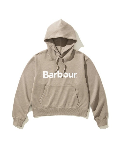 Barbour(バブアー)の「Barbour "Japan Limited" Ladies Sweat Hoodie(バブアー ロゴ クロップド スウェット フード パーカー)(パーカー・レディース・グレー/ピンク/ベージュ・SMALL/MEDIUM)」の1枚目の写真