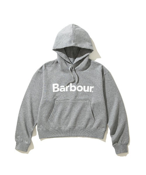 Barbour(バブアー)の「Barbour "Japan Limited" Ladies Sweat Hoodie(バブアー ロゴ クロップド スウェット フード パーカー)(パーカー・レディース・グレー/ピンク/ベージュ・SMALL/MEDIUM)」の2枚目の写真