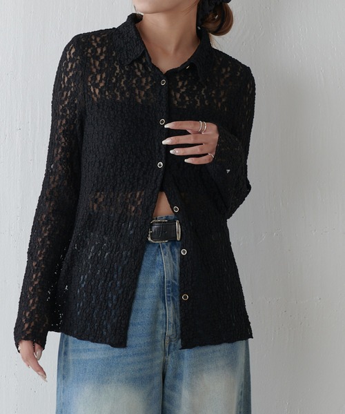 Lui's（ルイス）の「シアーレースシャツ（シャツ/ブラウス・レディース・アイボリー/ブラック/ブラウン・FREE）」の3枚目の写真