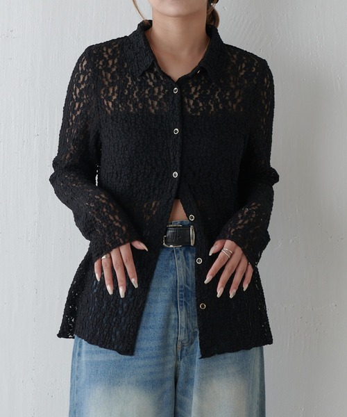 Lui's（ルイス）の「シアーレースシャツ（シャツ/ブラウス・レディース・アイボリー/ブラック/ブラウン・FREE）」の10枚目の写真