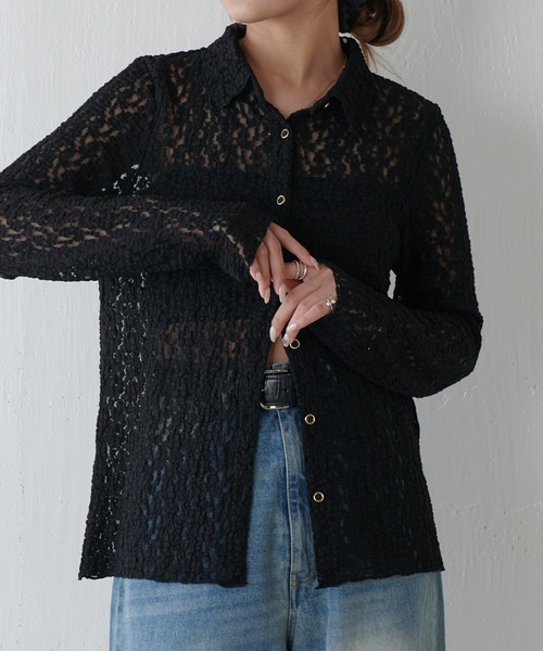 Lui's（ルイス）の「シアーレースシャツ（シャツ/ブラウス・レディース・アイボリー/ブラック/ブラウン・FREE）」の12枚目の写真