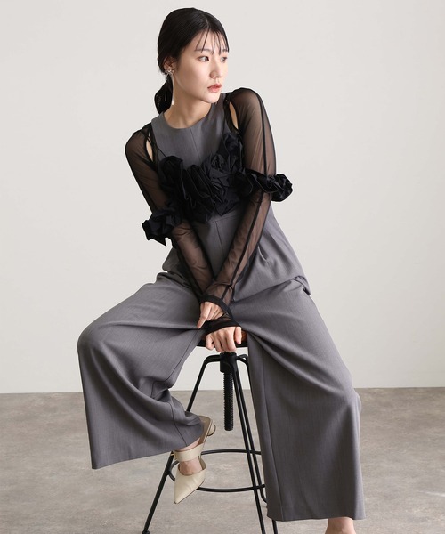 atlo（アトロ）の「オールインワン パーティー ドレス 結婚式 二次会&ワイド3点セットラッフルビスチェセレモニー フォーマル ロング丈 オケージョンドレス お呼ばれ 同窓会 成人式 （パンツドレス・レディース・ベージュ/ベージュ系その他/グレー・M）」の6枚目の写真