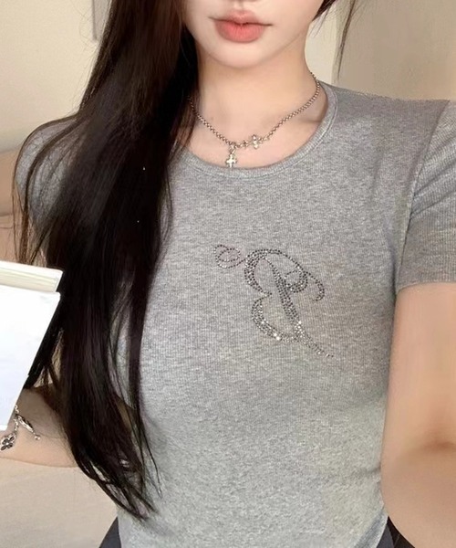 MEMECLE(メメクル)の「【 MEMECLE / メメクル 】ラインストーン エンジェル コットン ロゴT(Tシャツ/カットソー・レディース・ホワイト/グレー・MEDIUM/LARGE/SMALL)」の8枚目の写真
