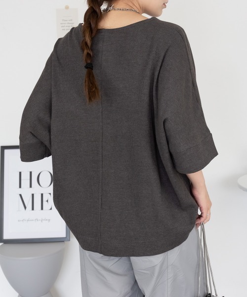 RCD(アールシーディー)の「コットンワッフル7分袖ドルマンTシャツ(Tシャツ/カットソー・レディース・ブラック/パープル/ネイビー/ホワイト/杢グレー/チャコールグレー・M-L/LL~3L/4L~5L)」の10枚目の写真