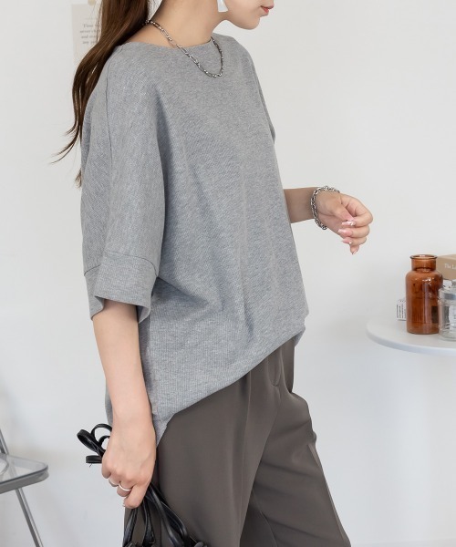 RCD(アールシーディー)の「コットンワッフル7分袖ドルマンTシャツ(Tシャツ/カットソー・レディース・ブラック/パープル/ネイビー/ホワイト/杢グレー/チャコールグレー・M-L/LL~3L/4L~5L)」の15枚目の写真