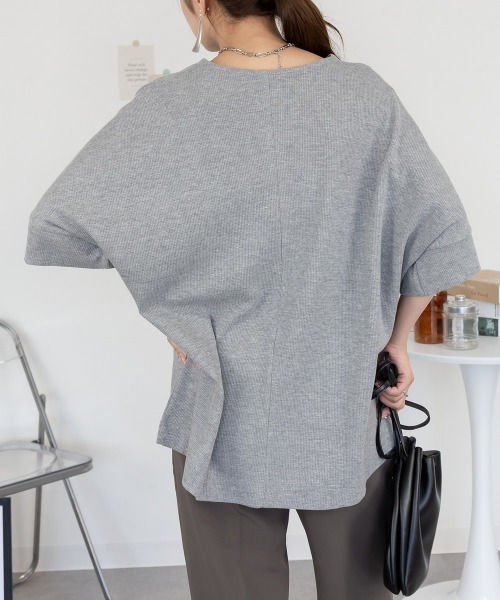 RCD(アールシーディー)の「コットンワッフル7分袖ドルマンTシャツ(Tシャツ/カットソー・レディース・ブラック/パープル/ネイビー/ホワイト/杢グレー/チャコールグレー・M-L/LL~3L/4L~5L)」の16枚目の写真