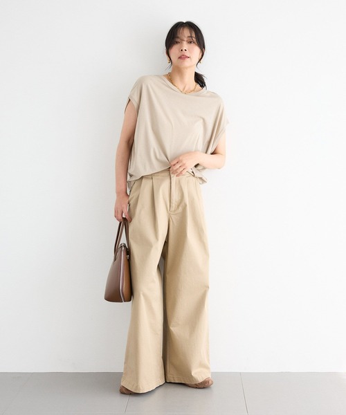 BARNYARDSTORM（バンヤードストーム）の「BARNYARDSTORM / タックワイドチノストレッチパンツ【JAPAN FABRIC】 / マシンウォッシャブル（チノパンツ・レディース・チャコールグレー/ベージュ・S/M）」の4枚目の写真